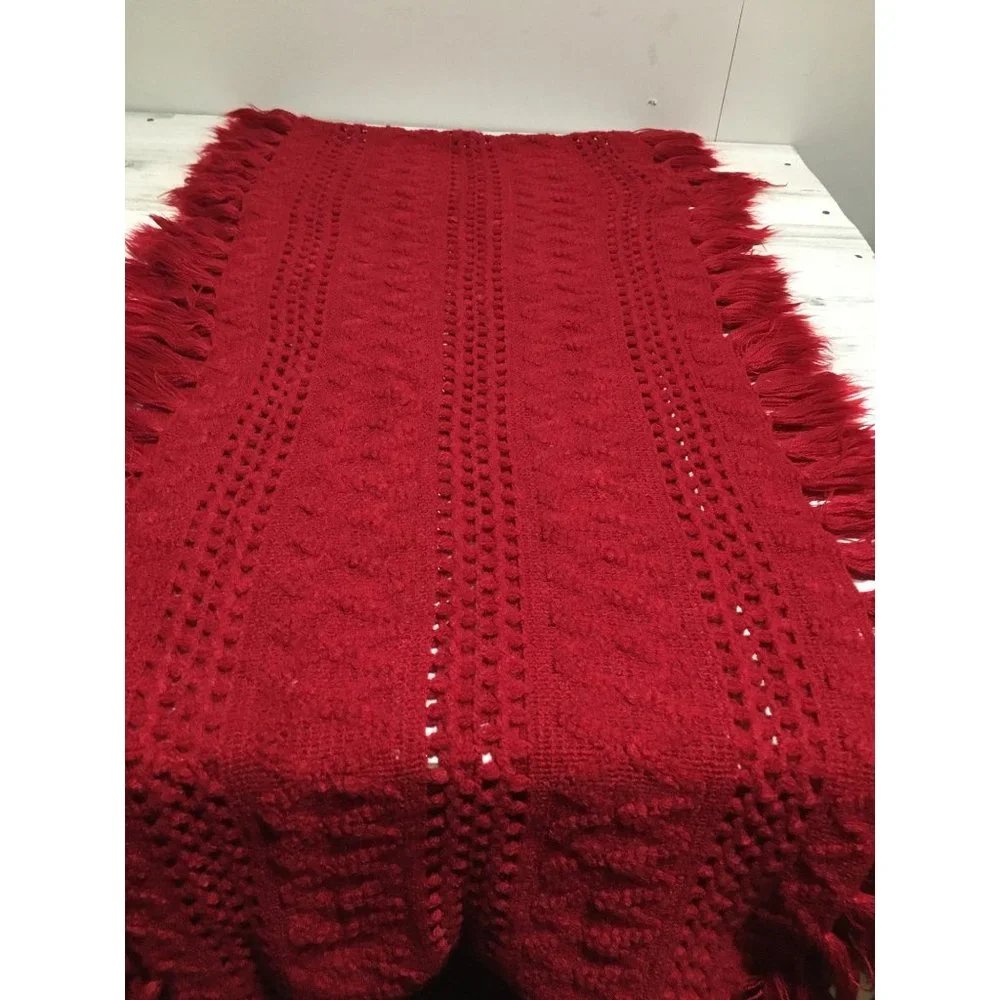 Red knitted 19”x35” infinity scarf with tassels